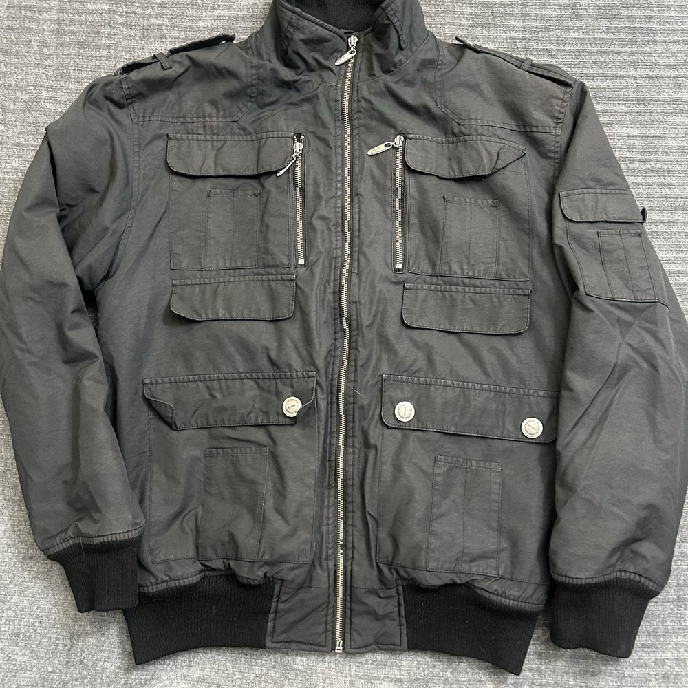Vintage 90's Noiz Military Bomber Style Jacket Men's Large Hip Hop Black Gray